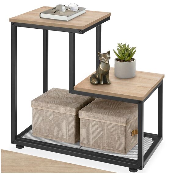 tectake® Industrial Beistelltisch Holz + Metall, Couchtisch 60,5 x 35,5 x 60,5 cm, Deko Wohnzimmer, Blumenständer, Pflanzenständer, Beistelltisch Couch, Nachttisch - Industrial Holz hell, Eiche Sonoma