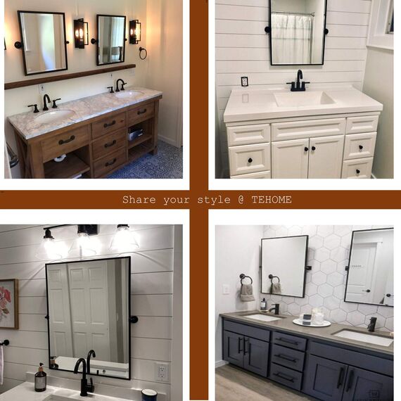 Badezimmerspiegel mit Metallrahmen, schwenkbar, rechteckig, neigbar, abgeschrägt, Kosmetikspiegel für die Wand, insgesamt 60,7 x 61 cm, Spiegel 50,8 x 61 cm, Schwarz