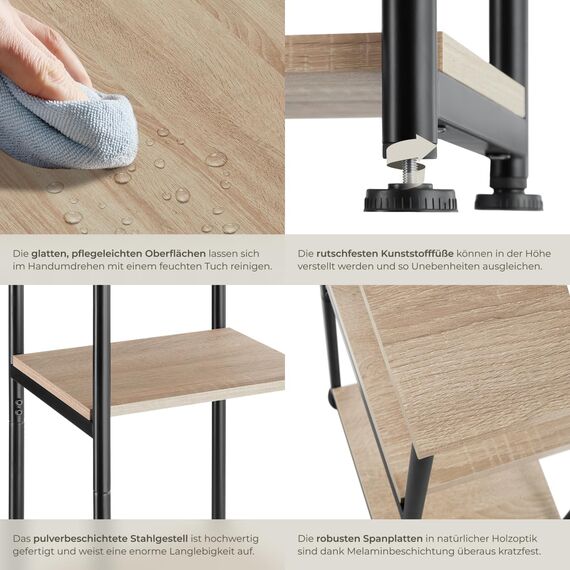 tectake® Beistelltisch, Couchtisch mit Stauraum auf 3 Ebenen aus Holz + Metall, Nachttisch 34 x 30 x 59 cm, Couch Tisch Wohnzimmer Möbel, Deko Schlafzimmer - Industrial Holz hell, Eiche Sonoma