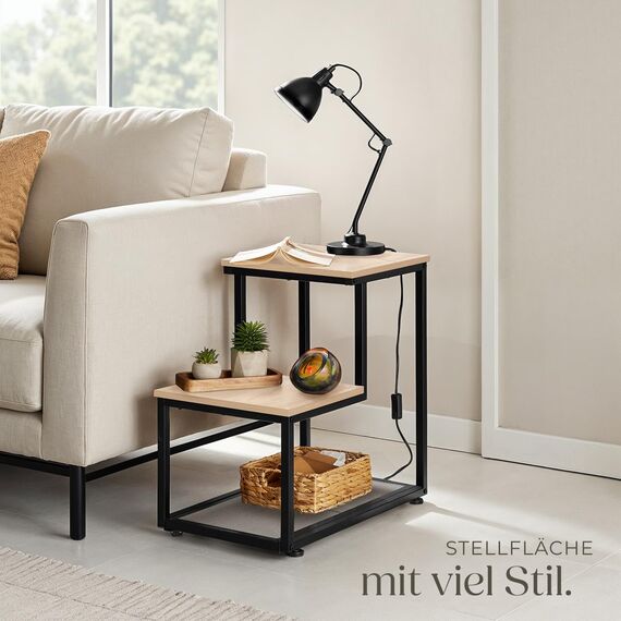 tectake® Industrial Beistelltisch Holz + Metall, Couchtisch 60,5 x 35,5 x 60,5 cm, Deko Wohnzimmer, Blumenständer, Pflanzenständer, Beistelltisch Couch, Nachttisch - Industrial Holz hell, Eiche Sonoma