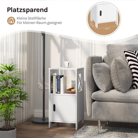 WOLTU Nachttisch schmal Weiß, Nachtschrank mit 1 offenem Fach und 1 Fach mit Tür, 30x60x30 cm, modernes Nachtkästchen, als Beistelltisch Sofatisch, für Schlafzimmer Wohnzimmer TSR166ws