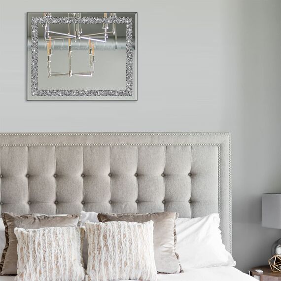 Ruomeng Rechteckiger Wandspiegel, Kristall-Diamant-Spiegel für Heimdekoration, Akzentspiegel für Badezimmer, Eingangsbereich und Schlafzimmer, 40,6 x 50,8 cm