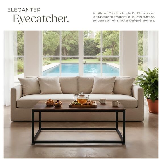 tectake® Couchtisch Holz und Metall, Wohnzimmertisch 100 x 55 x 45,5 cm, Sofa Tisch Wohnzimmer Möbel, Couch Tisch, Coffee Table, Zimmer Deko, Beistelltisch - Industrial Dunkelbraun