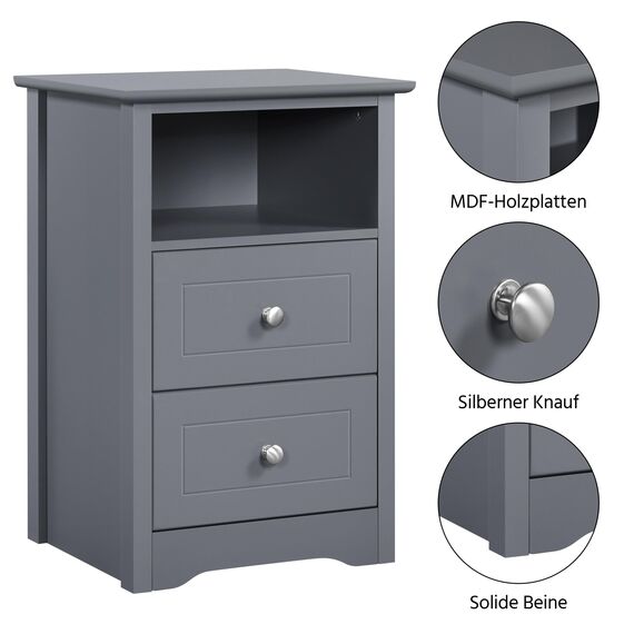 Yaheetech 2er Set Nachtschrank Nachttisch mit 2 Schubladen & 1 Ablagefach Holz Beistelltisch Sofatisch Schlichte Nachtkommode Schubladeschrank Nachtkonsole für Wohnzimmer und Schlafzimmer, Dunkelgrau