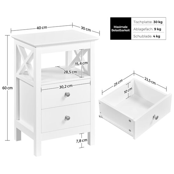 Yaheetech Nachttisch Nachtschrank mit 2 Schubladen Moderne Nachtkommode Boxspringbett Beistelltisch Ablagetisch für Schlafzimmer Wohnzimmer, 40x30x60 cm