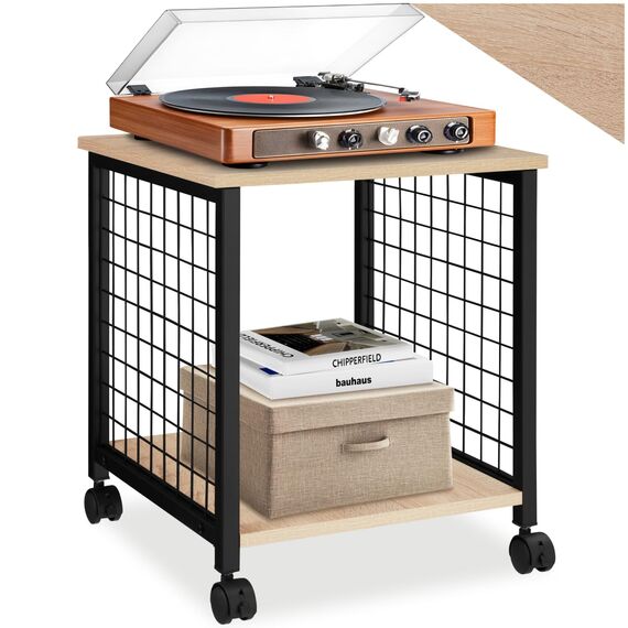 tectake® Couchtisch mit Stauraum, Nachttisch mit 2 Ablagen, Beistelltisch mit Rollen, 40 x 40 x 48 cm, Wohnzimmertisch, Nachttisch, Tisch Beistelltisch Couch - Industrial Holz hell, Eiche Sonoma