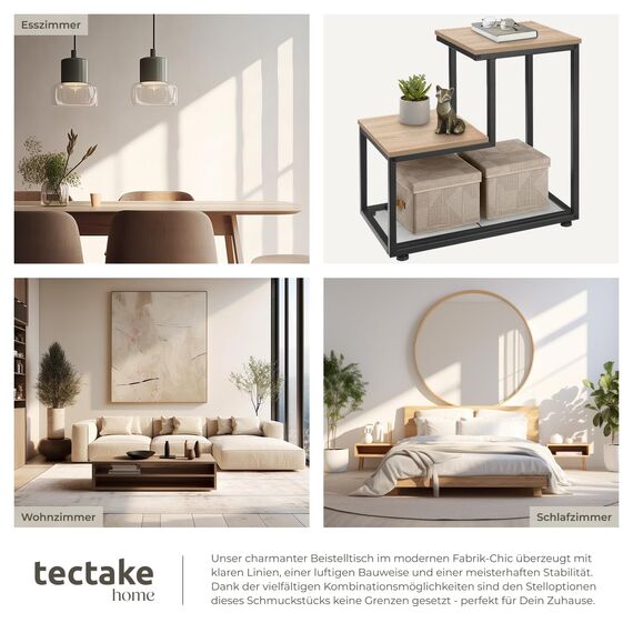 tectake® Industrial Beistelltisch Holz + Metall, Couchtisch 60,5 x 35,5 x 60,5 cm, Deko Wohnzimmer, Blumenständer, Pflanzenständer, Beistelltisch Couch, Nachttisch - Industrial Holz hell, Eiche Sonoma