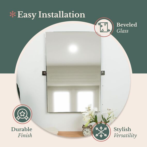 Hamilton Hills Schwenkbarer Wandspiegel mit gebürsteten Chromhalterungen, rahmenloser Badezimmerspiegel, verstellbarer und neigbarer Kosmetikspiegel, moderner Bauernhaus-Wandspiegel