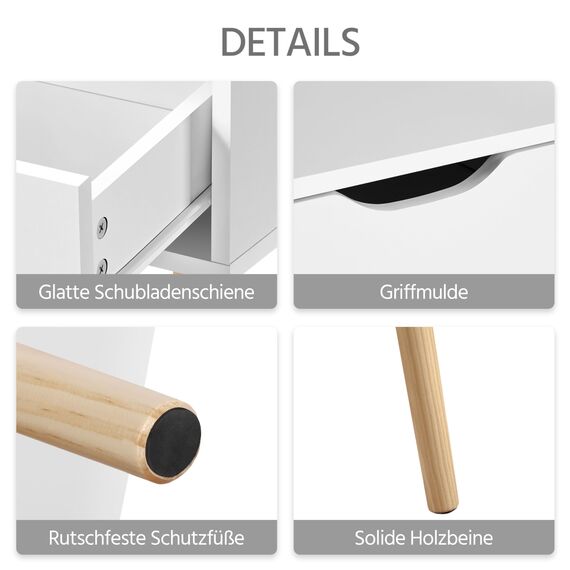Yaheetech 2X Nachttisch Beistelltisch Nachtschrank mit Schublade und 4 Holzbeinen Skandinavischer Sofatisch aus Holz Nachtkommode für Schlafzimmer/Wohnzimmer, Weiß