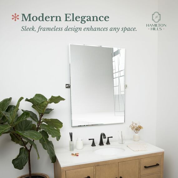 Hamilton Hills Schwenkbarer Wandspiegel mit gebürsteten Chromhalterungen, rahmenloser Badezimmerspiegel, verstellbarer und neigbarer Kosmetikspiegel, moderner Bauernhaus-Wandspiegel