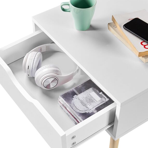 Yaheetech 2X Nachttisch Beistelltisch Nachtschrank mit Schublade und 4 Holzbeinen Skandinavischer Sofatisch aus Holz Nachtkommode für Schlafzimmer/Wohnzimmer, Weiß