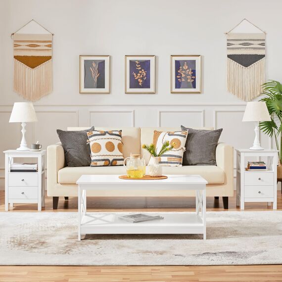 Yaheetech Nachttisch Nachtschrank mit 2 Schubladen Moderne Nachtkommode Boxspringbett Beistelltisch Ablagetisch für Schlafzimmer Wohnzimmer, 40x30x60 cm