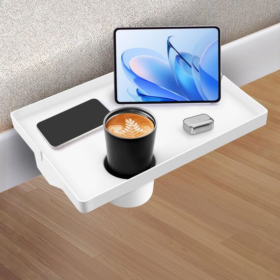 Lacusmall Nachttischregal Regal, Tablett Nachttisch Regal Bettablage zum Einhängen für Bett mit Kabelführung, Clip-On-Nachttisch, Tablett-Organizer ca.: 43 * 30cm, Weiß