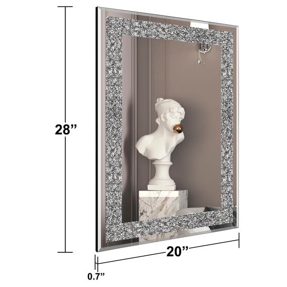 Ruomeng Wandspiegel, rechteckig, Kristall-Diamant-Spiegel für Heimdekoration, Akzentspiegel für Badezimmer, Eingangsbereich und Schlafzimmer, 50,8 x 71,1 cm