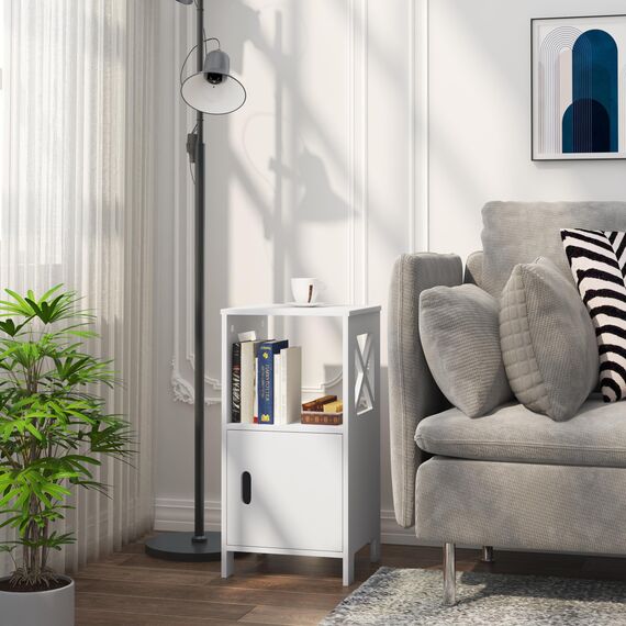 WOLTU 2er Set Nachttisch schmal Weiß, Nachtschrank mit 1 offenem und 1 Fach mit Tür, 30x60x30 cm, modernes Nachtkästchen, als Beistelltisch Sofatisch, für Schlafzimmer Wohnzimmer TSR166ws-2