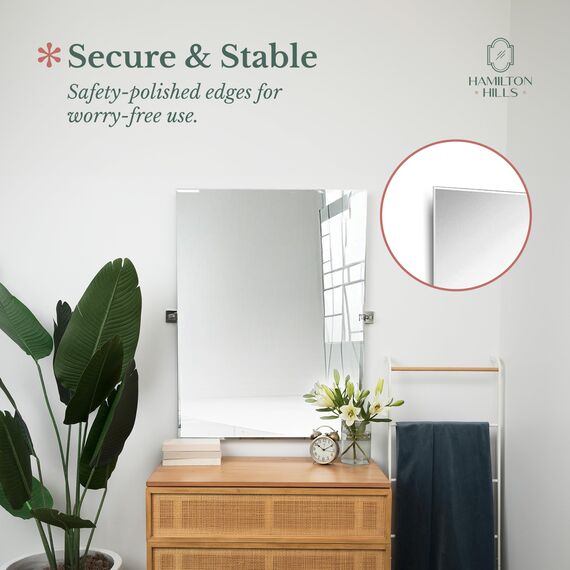 Hamilton Hills Schwenkbarer Wandspiegel mit gebürsteten Chromhalterungen, rahmenloser Badezimmerspiegel, verstellbarer und neigbarer Kosmetikspiegel, moderner Bauernhaus-Wandspiegel