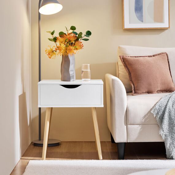 Yaheetech 2X Nachttisch Beistelltisch Nachtschrank mit Schublade und 4 Holzbeinen Skandinavischer Sofatisch aus Holz Nachtkommode für Schlafzimmer/Wohnzimmer, Weiß