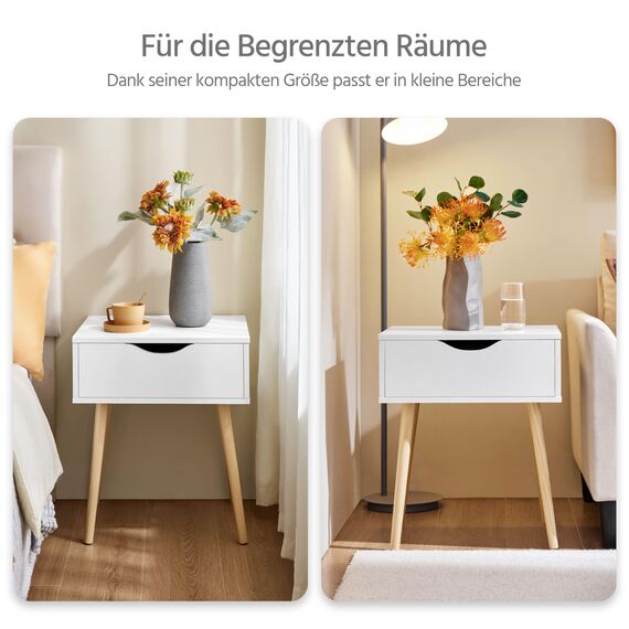 Yaheetech 2X Nachttisch Beistelltisch Nachtschrank mit Schublade und 4 Holzbeinen Skandinavischer Sofatisch aus Holz Nachtkommode für Schlafzimmer/Wohnzimmer, Weiß