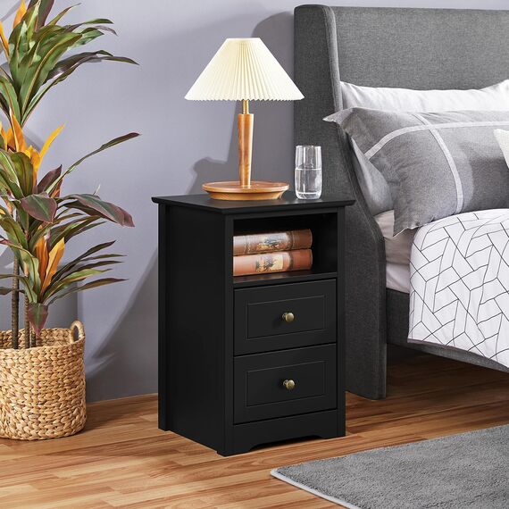 Yaheetech 2er Set Nachtschrank Nachttische mit 2 Schubladen und 1 Ablagefach Modern Schuladenschrank aus Holz Boxspringbett Nachtkommode für Schlafzimmer/Wohnzimmer, 40 x 35 x 60 cm