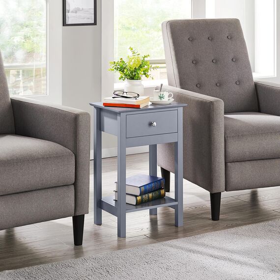 Yaheetech Nachttisch mit Schublade, Beistelltisch mit Ablage, Nachtkonsole Kommode Sofatisch, 40 x 30 x 61 cm Grau