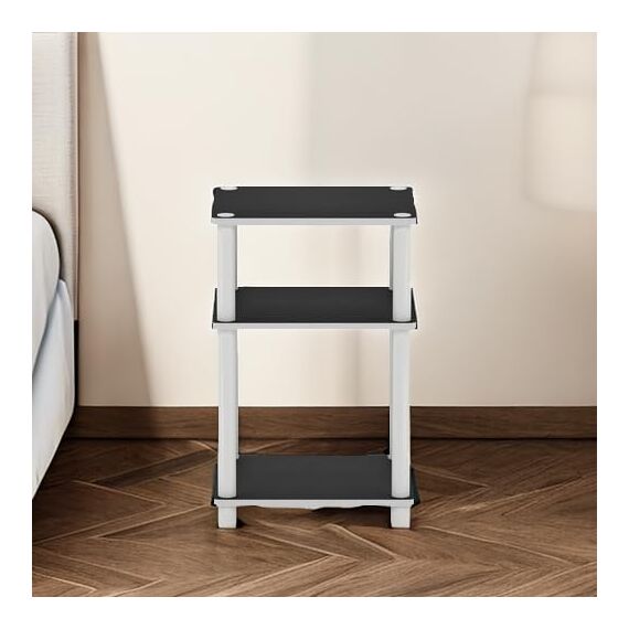Furinno Beistelltisch mit 3 Ablageebenen – Moderner Nachttisch & Wohnzimmertisch, Stabiler Tisch aus Holz in Weiß, 29.21 x 34.04 x 57.91 cm