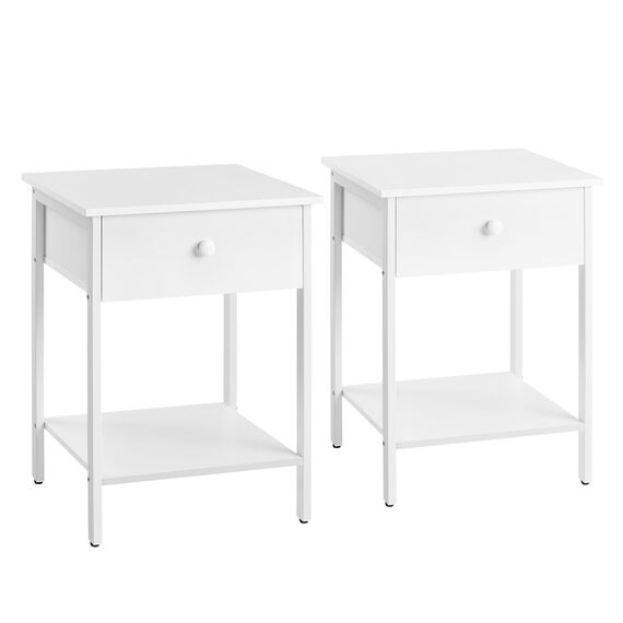 VASAGLE Nachttisch, 2er Set, Nachtkommode, Beistelltisch mit Schublade und Ablage, 40 x 40 x 55 cm, Schlafzimmer, Wohnzimmer, Stahlrahmen, einfacher Aufbau, mattweiß LET506W14