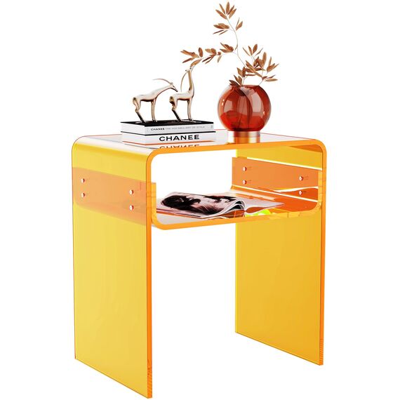 solaround Acryl Beistelltisch Nachttisch, Transparent U-Form Tisch, für Schlafzimmer Wohnzimmer, 40 x 30 x 50 cm (Yellow)