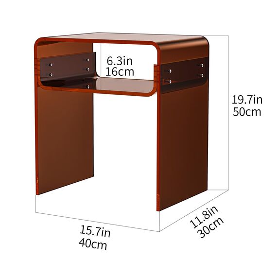 solaround Acryl Beistelltisch Nachttisch, Transparent U-Form Tisch, für Schlafzimmer Wohnzimmer, 40 x 30 x 50 cm (Dunkel Braun)