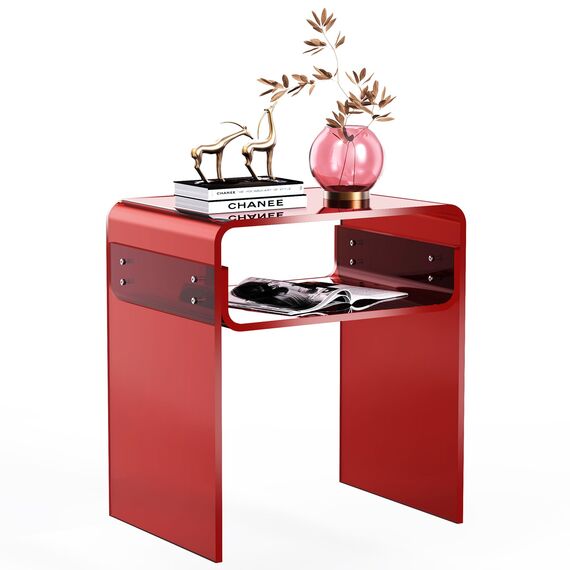 solaround Acryl Beistelltisch Nachttisch, Transparent U-Form Tisch, für Schlafzimmer Wohnzimmer, 40 x 30 x 50 cm (Rot)