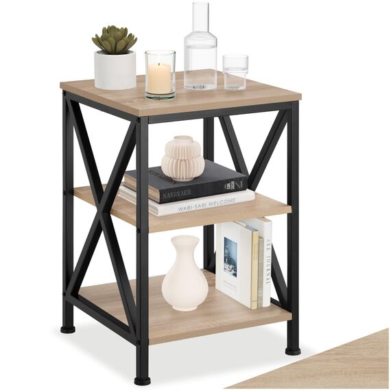 tectake® Industrial Möbel, Beistelltisch Holz und Metall, Schlafzimmer Nachttisch mit 3 Ebenen, Couchtisch, Wohnzimmertisch, Beistelltisch Couch (Industrial Holz hell, Eiche Sonoma)