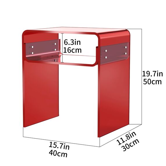 solaround Acryl Beistelltisch Nachttisch, Transparent U-Form Tisch, für Schlafzimmer Wohnzimmer, 40 x 30 x 50 cm (Rot)