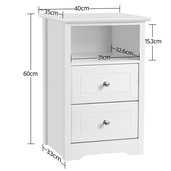 Yaheetech Nachttisch Nachtschrank Schlichte Nachtkommode mit 2 Schubladen und 1 offener Ablage Holz Beistelltisch Telefontisch für Schlafzimmer/Wohnzimmer, Weiß