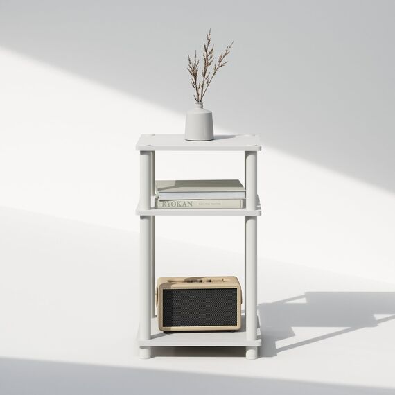 Furinno Just Beistelltisch – Kleiner Nachttisch & Nachtkonsole, weiße Schlafzimmermöbel, Beistelltisch für Wohnzimmer & Wohnaccessoires, einfache Montage, Weiß/Weiß