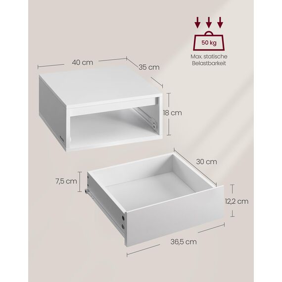 VASAGLE Nachttisch hängend 2er Set, Leuchte mit 3 Farben, schwebendes Wandregal, Schublade, 35 x 40 x 18 cm, modern, Wohnzimmer Schlafzimmer, wolkenweiß LET854W01