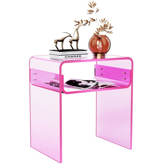 solaround Acryl Beistelltisch Nachttisch, Transparent U-Form Tisch, für Schlafzimmer Wohnzimmer, 40 x 30 x 50 cm (Rosa)