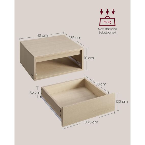 VASAGLE Kailyn Kollektion - Nachttisch hängend, Leuchte mit 3 Farben, schwebendes Wandregal, Schublade, 35 x 40 x 18 cm, modern, Wohnzimmer Schlafzimmer, naturbeige LET654N01