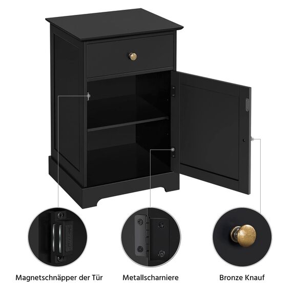 Yaheetech Nachtschrank Nachtkommode Boxspringbett Nachttisch mit 1 Schublade und verstellbarem Einlegeboden Moderner Beistelltisch für Schlafzimmer/Wohnzimmer 40 x 35 x 60 cm, Schwarz