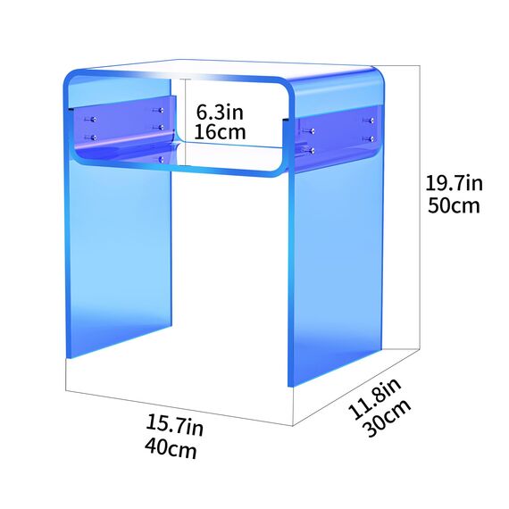 solaround Acryl Beistelltisch Nachttisch, Transparent U-Form Tisch, für Schlafzimmer Wohnzimmer, 40 x 30 x 50 cm (Blau)