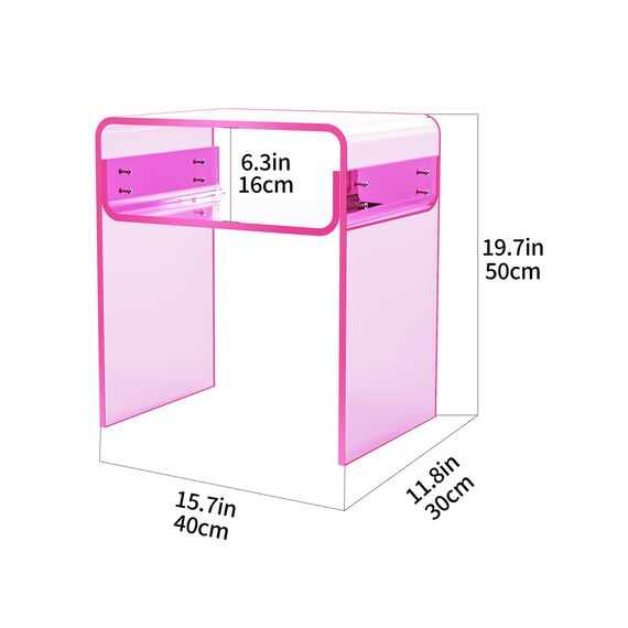 solaround Acryl Beistelltisch Nachttisch, Transparent U-Form Tisch, für Schlafzimmer Wohnzimmer, 40 x 30 x 50 cm (Rosa)