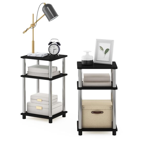 Furinno Just 3-stufiger Turn-N-Tube-Beistelltisch, 2er-Pack, Americano/Edelstahl