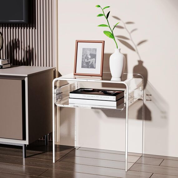 solaround Acryl Beistelltisch Nachttisch, Transparent U-Form Tisch, für Schlafzimmer Wohnzimmer, 40 x 30 x 50 cm (Transparent)