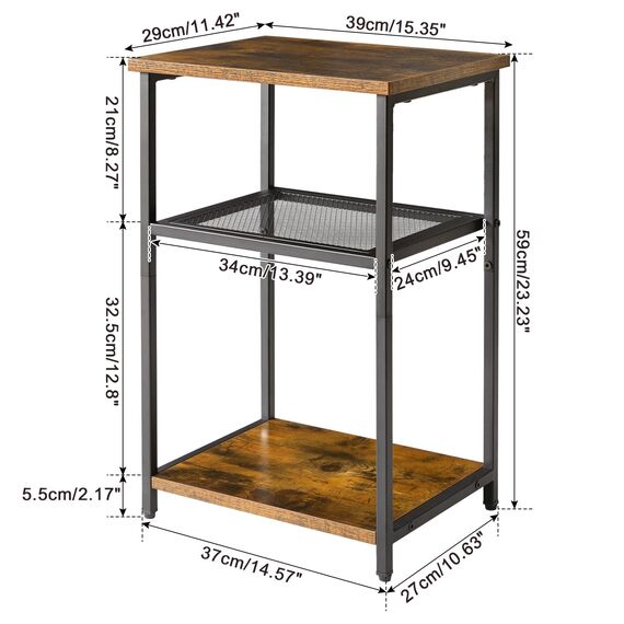 IBUYKE Beistelltisch,Nachttische mit Gitterablagen,Kleiner Couchtisch,Metallgestell,Industrie-Design,für Wohnzimmer, Schlafzimmer, Braun TMJ403H