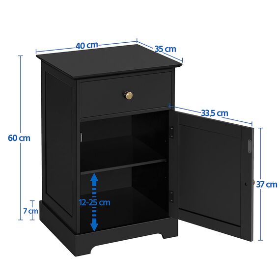 Yaheetech Nachtschrank Nachtkommode Boxspringbett Nachttisch mit 1 Schublade und verstellbarem Einlegeboden Moderner Beistelltisch für Schlafzimmer/Wohnzimmer 40 x 35 x 60 cm, Schwarz