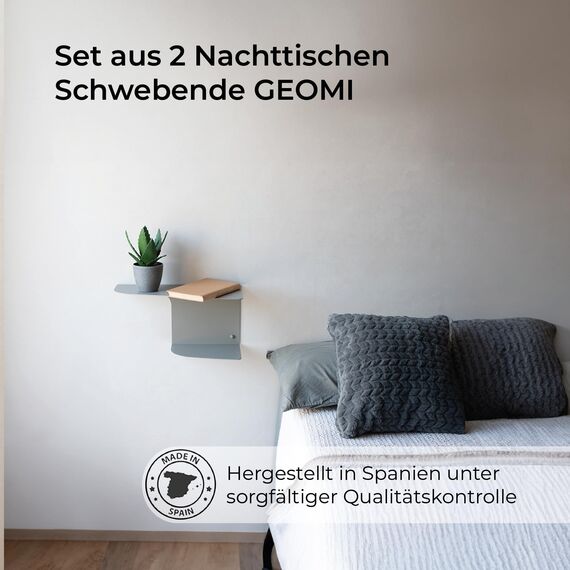MILUKA Nachttisch Schmal hängend Grau Metall | 2er-Set, 40 x 20 cm | Schwebende Nachttische mit 2 Ebenen | Wandregal auch als Konsoletisch, Eckregal und Nachtkommode.