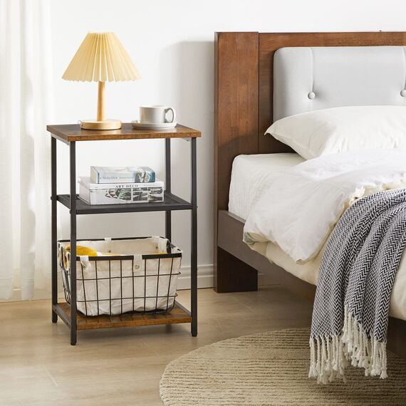 IBUYKE Beistelltisch,Nachttische mit Gitterablagen,Kleiner Couchtisch,Metallgestell,Industrie-Design,für Wohnzimmer, Schlafzimmer, Braun TMJ403H