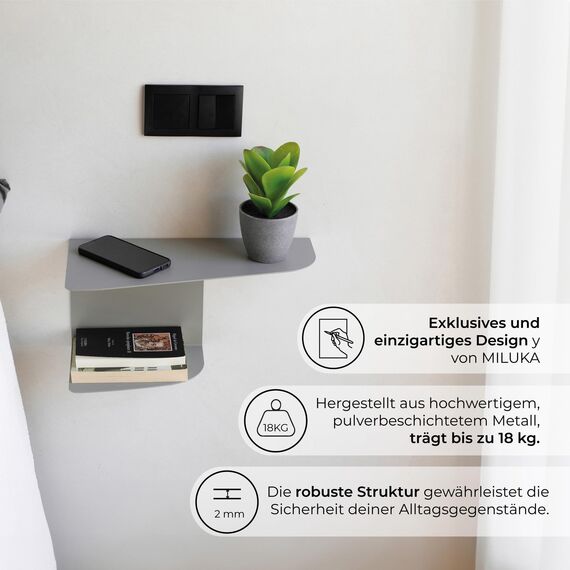 MILUKA Nachtschrank 2er Set Metall Grüne | Nachttisch Hängend 40 x 20 cm, mit 2 Ebenen | Modern Schweberegal perfeckt als Schminktisch, Konsolentisch, Eckregal.