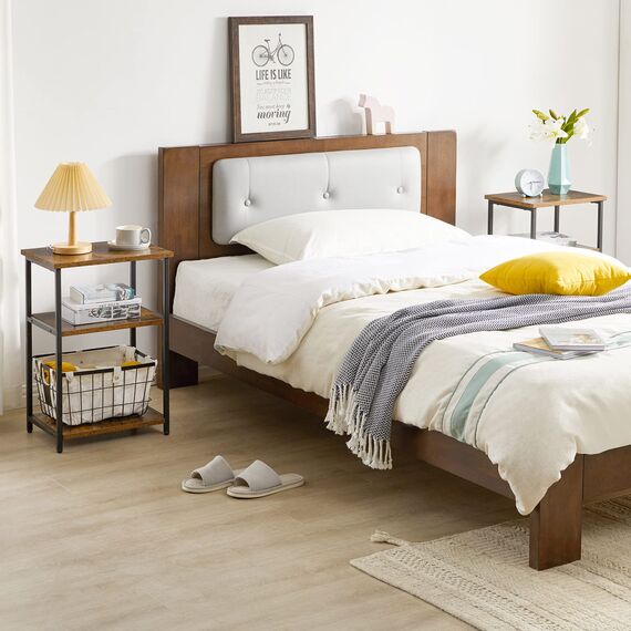 IBUYKE Beistelltisch,Nachttische mit 3 Ebenen,Kleiner Couchtisch,Metallgestell,Industrie-Design,für Wohnzimmer, Schlafzimmer, Braun TMJ402H