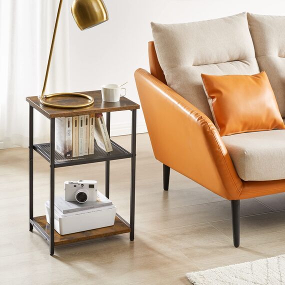 IBUYKE Beistelltisch,Nachttische mit Gitterablagen,Kleiner Couchtisch,Metallgestell,Industrie-Design,für Wohnzimmer, Schlafzimmer, Braun TMJ403H