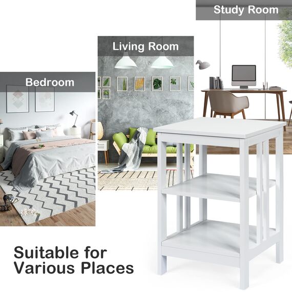 GIANTEX Nachttisch Beistelltisch 3 Ebenen, Sofatisch Couchtisch Holz, Kleiner Kaffeetisch Teetisch Wohnzimmertisch, Nachtschrank Nachtkommode 40x40x61cm für Wohnzimmer Schlafzimmer (Weiß)