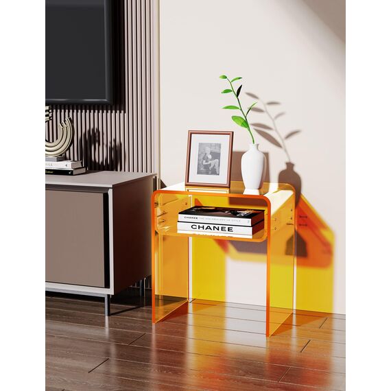 solaround Acryl Beistelltisch Nachttisch, Transparent U-Form Tisch, für Schlafzimmer Wohnzimmer, 40 x 30 x 50 cm (Yellow)